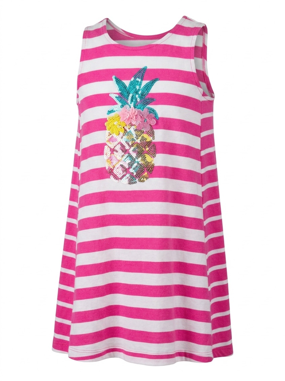 Girls' Pink & White Striped Pineapple Tank Dress